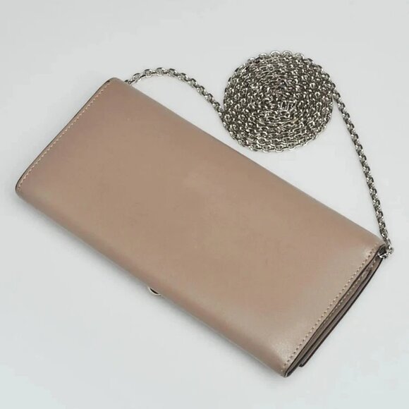 Fendi Beige Leather Studded Continental Wallet On Chain - Picture 3 of 12